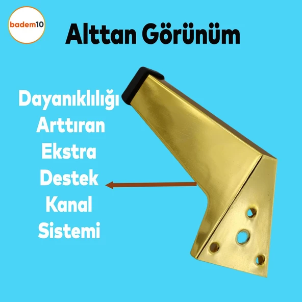 Sehpa Masa Puf Tabure Ünite Baza Koltuk Ayağı Mobilya Ayakları Ayağı Metal Ayakları 12 Cm Altın - Resim 4