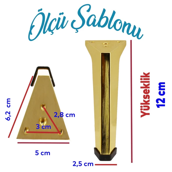 Sehpa Masa Puf Tabure Ünite Baza Koltuk Ayağı Mobilya Ayakları Ayağı Metal Ayakları 12 Cm Altın - Resim 2