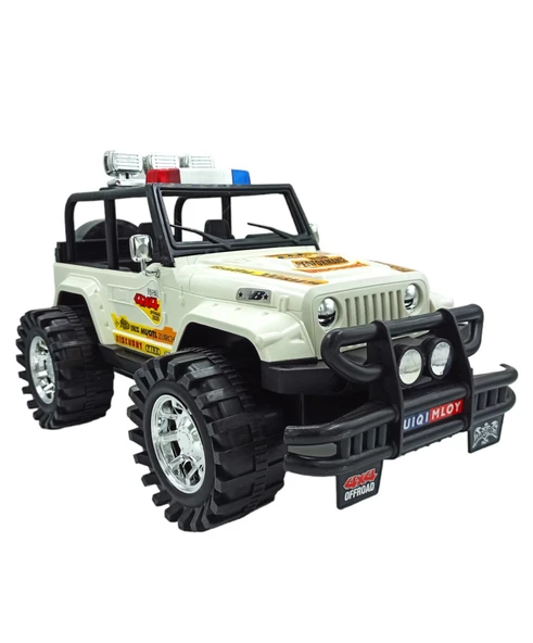 Oyuncak Arazi Aracı Büyük Boy İçi Dolu Tekerlekleri Mekanizmalı Sürtmeli Jeep İthal 50x27cm Beyaz