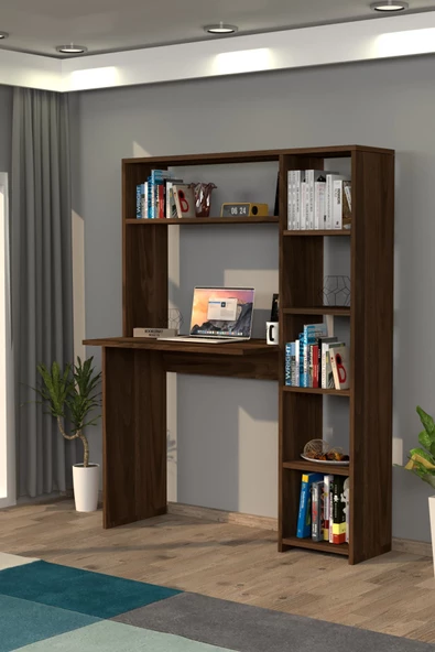Moonlife Duru Kitaplıklı Çalışma Masası Ceviz - 2