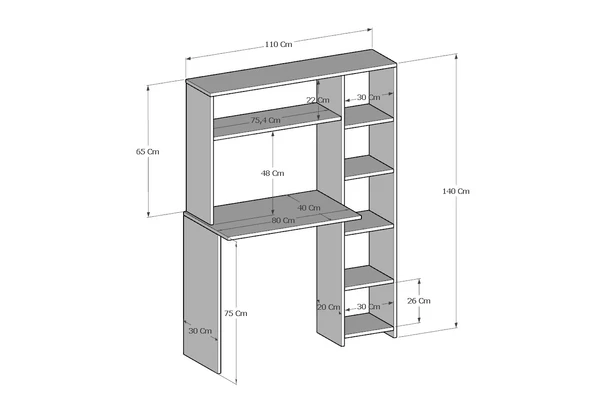 Moonlife Duru Kitaplıklı Çalışma Masası Siyah - 8