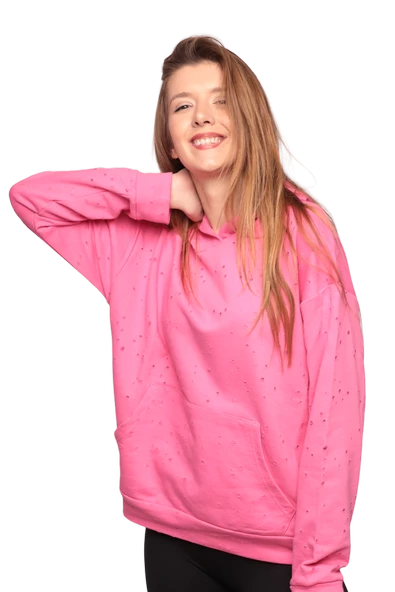 Kapşonlu Kadın Sweatshirt 0150 | Pembe