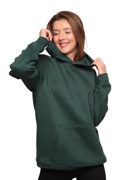 Kapşonlu 3 İplik Sweatshirt 0153 | Yeşil