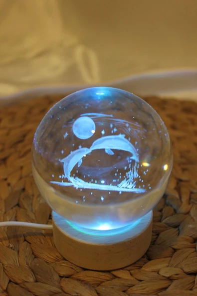 3D Led Işık Cam Küre Yunus 8 cm Renkli - 5