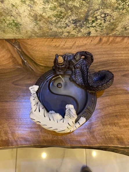 Feng Shui Ejderha Yin Yang Beyaz Kaplan Geri Akış Tütsü - Resim 4