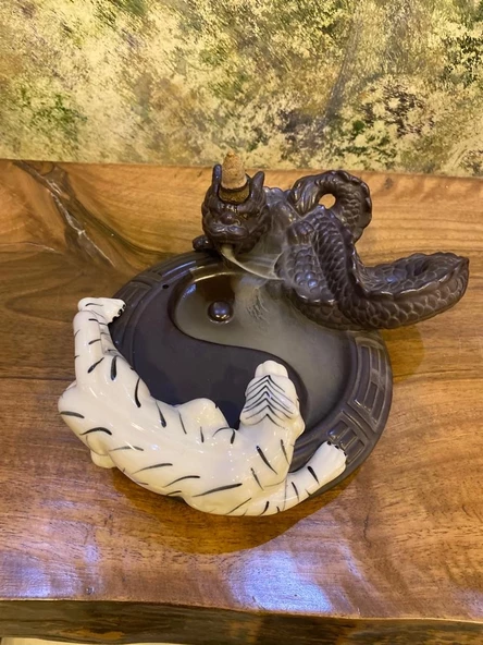 Feng Shui Ejderha Yin Yang Beyaz Kaplan Geri Akış Tütsü - Resim 5