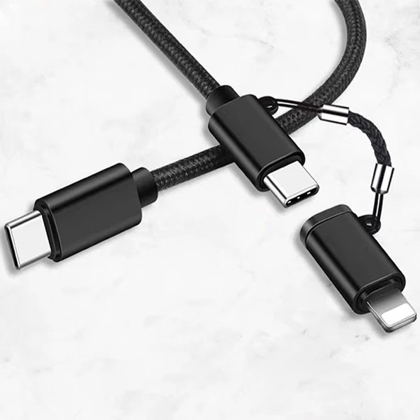 Universal 2in1 USB Type C 60W Hızlı Şarj PD Kablosu+iPhone Başlık USB Kablo