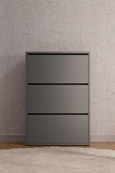 AEKA AE-1078 Vizyon Ayakkabılık Duvara Monte Edilebilir, Antrasit Düşer Kapak, 3 Kapaklı, 6 Raflı, 110 cm - 4