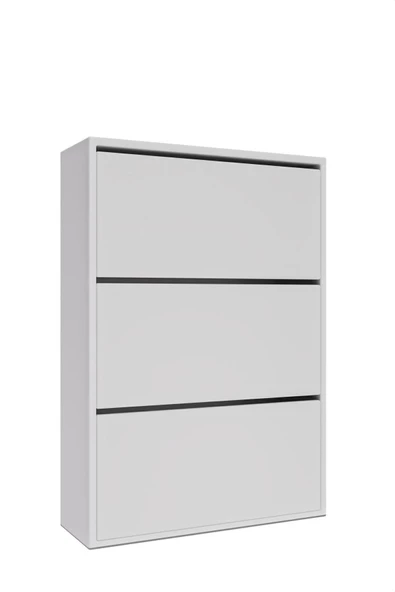 AEKA AE-1078 Vizyon Ayakkabılık Duvara Monte Edilebilir, Beyaz Düşer Kapak, 3 Kapaklı, 6 Raflı, 110 cm - 3