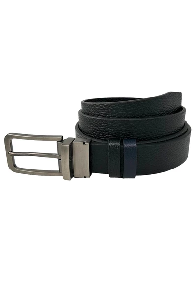 Lacivert Siyah Çift Taraflı Hakiki Deri 3.5 cm.lik Klasik Kemer - 300-805 - Resim 8