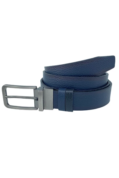 Lacivert Siyah Çift Taraflı Hakiki Deri 3.5 cm.lik Klasik Kemer - 300-805 - Resim 7