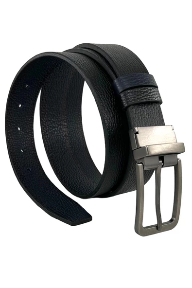 Lacivert Siyah Çift Taraflı Hakiki Deri 3.5 cm.lik Klasik Kemer - 300-805 - Resim 3