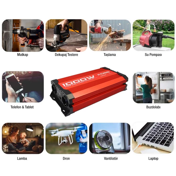 Kobb Kbn1000 12V/220V 1000Watt Tam Sinüs Dönüştürücü İnvertör - 4