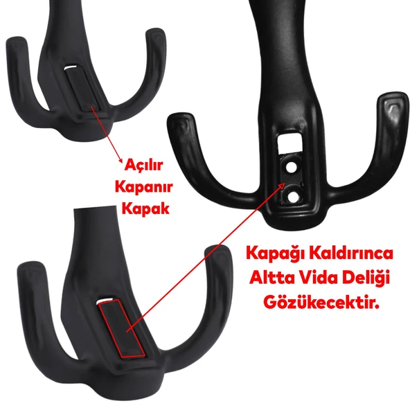 Metal Portmanto Vestiyer Duvar Dolap Elbise Askısı Mat Siyah Mobilya Kapı Askılığı Aparatı - 5