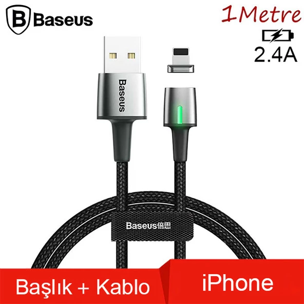 Baseus Zinc Magnetic Usb Kablo Şarj İPhone 11-7-8-XS-XR Başlık 2.4A 1Metre