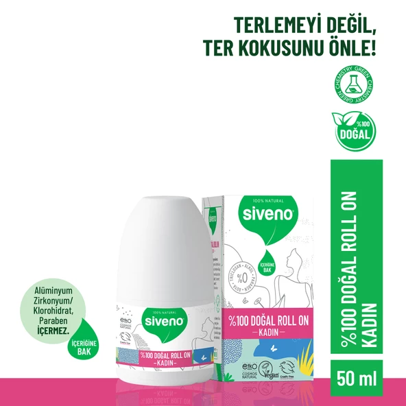 Siveno %100 Doğal Roll-On Kadın Deodorant Ter Kokusu Önleyici Bitkisel Leke Bırakmayan Vegan 50 ml