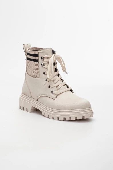 Dilimler Ayakkabı Süet Triko Bağlı Ten Kadın Bot - Resim 4