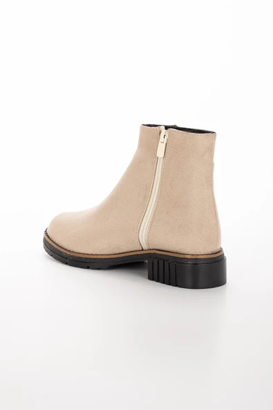 Süet Yüzü Dikişli Troklu Bej Kadın Bot - Resim 5