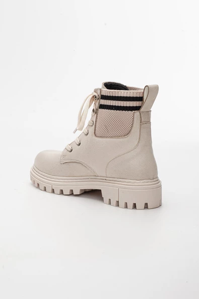 Dilimler Ayakkabı Süet Triko Bağlı Ten Kadın Bot - Resim 5