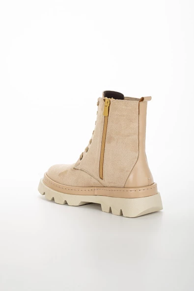 Süet Bağlı Taban Dikişli Bej Kadın Postal Bot - Resim 5