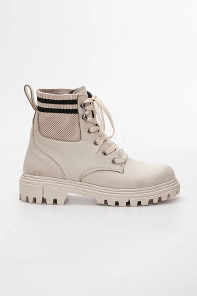 Dilimler Ayakkabı Süet Triko Bağlı Ten Kadın Bot - Resim 3