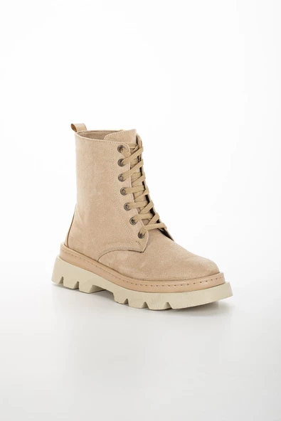Süet Bağlı Taban Dikişli Bej Kadın Postal Bot - Resim 4