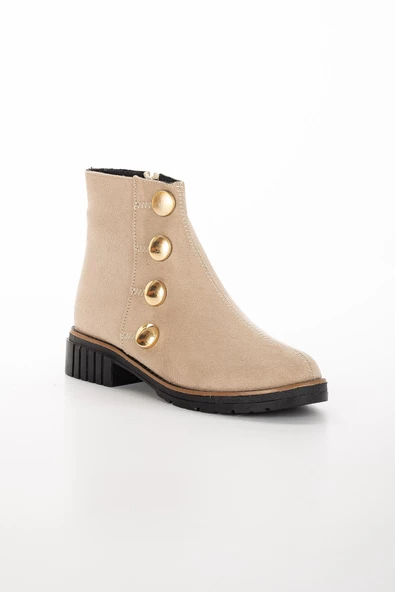 Süet Yüzü Dikişli Troklu Bej Kadın Bot - Resim 4