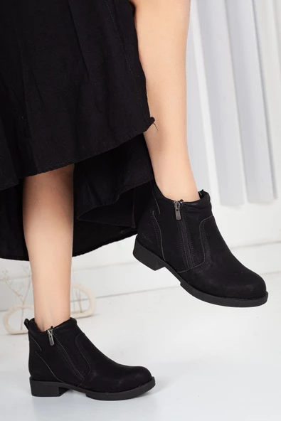 Dilimler Ayakkabı Fermuarlı Siyah Kadın Bot - Resim 2