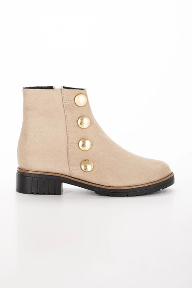 Süet Yüzü Dikişli Troklu Bej Kadın Bot - Resim 3