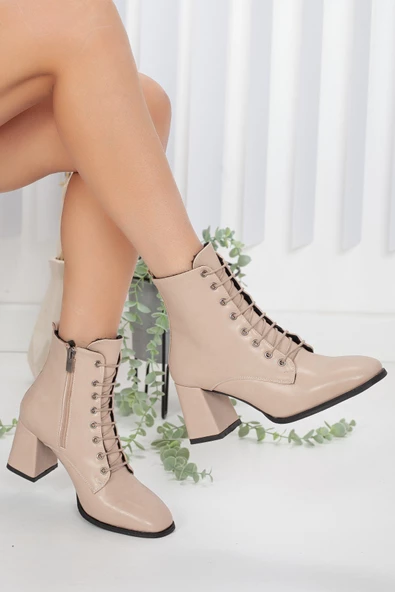 Dilimler Ayakkabı Cilt Ten Kadın Büyük Küçük Numara Topuklu Bot - 2