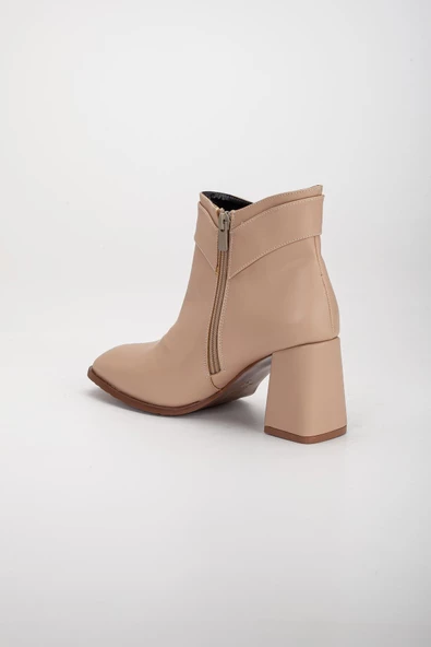 Cilt Metal Kemerli Nude Kadın Kalın Topuklu Bot - Resim 5