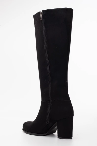 Dilimler Ayakkabı Süet Fermuarlı Siyah Küçük Büyük Numara Kadın Topuklu Çizme - 5