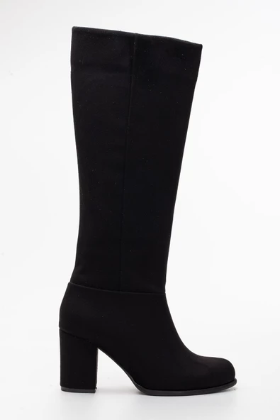 Dilimler Ayakkabı Süet Fermuarlı Siyah Küçük Büyük Numara Kadın Topuklu Çizme - 3