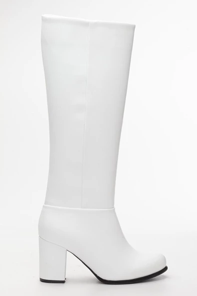 Dilimler Ayakkabı Deri Fermuarlı Beyaz Küçük Büyük Numara Kadın Topuklu Çizme - 3