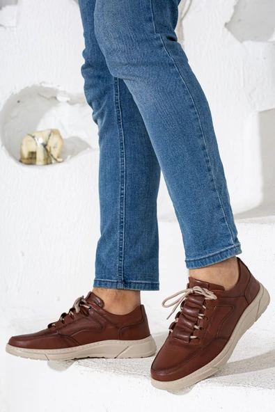 Hakiki Deri Bağcıklı Taba Erkek Casual Ayakkabı - 3