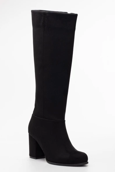 Dilimler Ayakkabı Süet Fermuarlı Siyah Küçük Büyük Numara Kadın Topuklu Çizme - 4