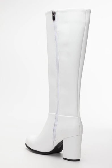 Dilimler Ayakkabı Deri Fermuarlı Beyaz Küçük Büyük Numara Kadın Topuklu Çizme - 5