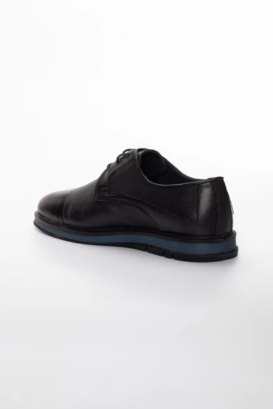 Hakiki Deri Baskılı Siyah Erkek Günlük Ayakkabı - Resim 5