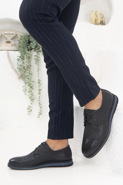 Hakiki Deri Baskılı Siyah Erkek Günlük Ayakkabı - Resim 2