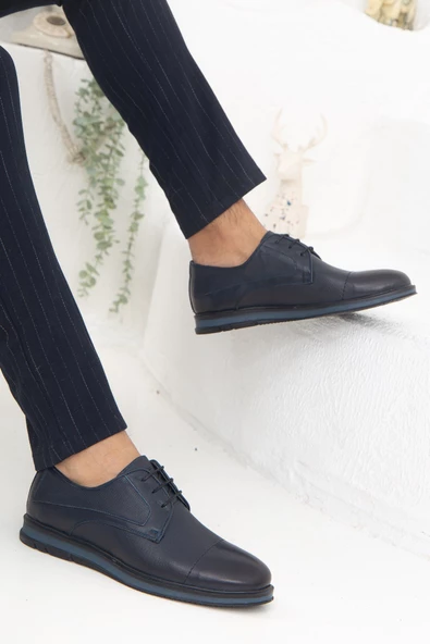 Hakiki Deri Baskılı Lacivert Erkek Günlük Ayakkabı ürün görseli