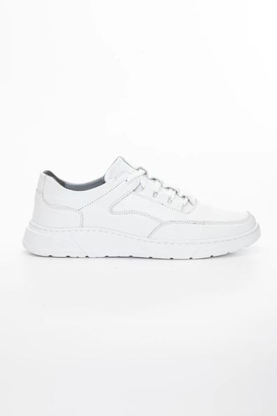 Hakiki Deri Bağcıklı Beyaz Erkek Casual Ayakkabı - Resim 3