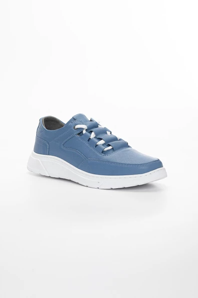 Hakiki Deri Bağcıklı Mavi Erkek Casual Ayakkabı - Resim 4