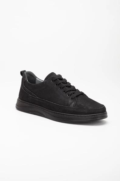 Hakiki Deri Nubuk Bağcıklı Siyah Erkek Makosen Ayakkabı - Resim 4