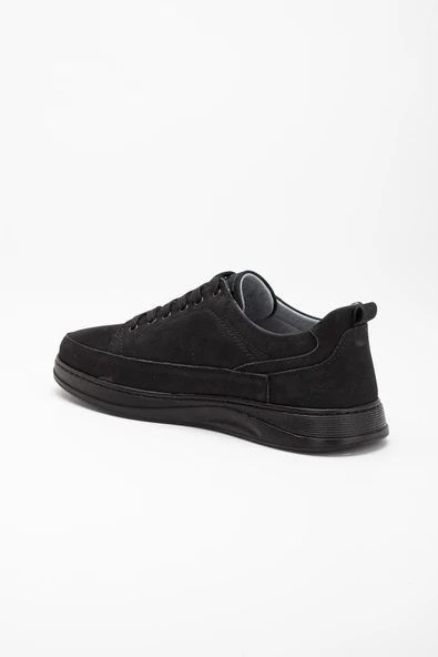 Hakiki Deri Nubuk Bağcıklı Siyah Erkek Makosen Ayakkabı - Resim 5