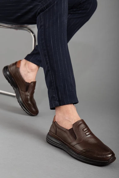 Atom Bağsız Baskılı Kahverengi Erkek Comfort Ayakkabı - Resim 2