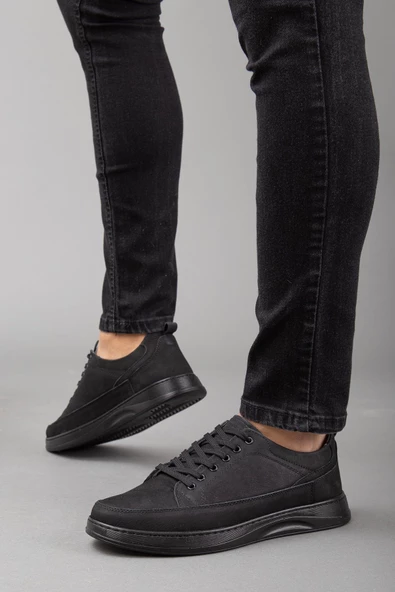 Hakiki Deri Nubuk Bağcıklı Siyah Erkek Makosen Ayakkabı ürün görseli