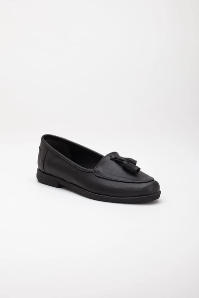 Püsküllü Cilt Siyah Kadın Günlük Ayakkabı - Resim 4