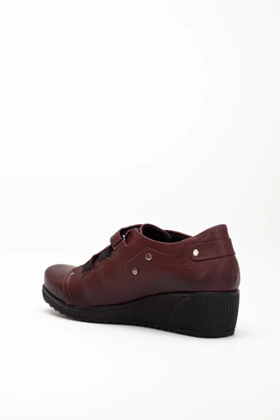 Cırtlı Cilt Bordo Kadın Dolgu Taban Günlük Ayakkabı - Resim 5