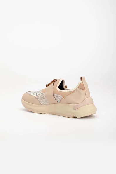 Taşlı Kalın Taban Streç Bej Kadın Makosen Günlük Ayakkabı - Resim 7
