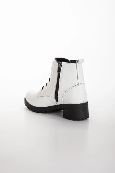 Dilimler Ayakkabı Hakiki Deri Lastik Bağcıklı Beyaz Kadın Bot - Resim 5